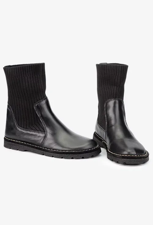Ghete dama NUR negre din piele naturala si material textil picture - 6