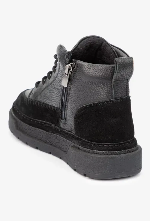 Ghete dama NUR negre din piele texturata si intoarsa picture - 5