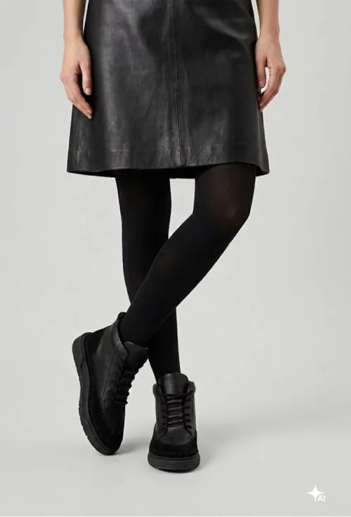 Ghete dama NUR negre din piele texturata si intoarsa picture - 4