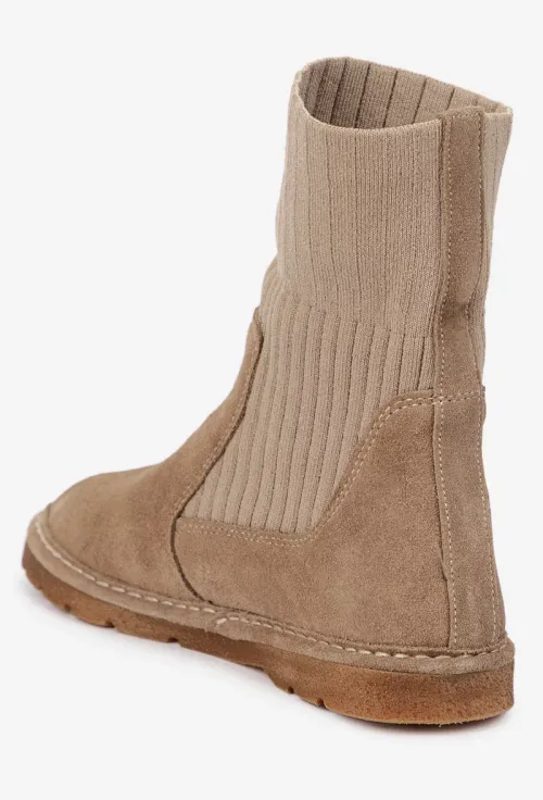 Ghete dama NUR taupe din piele intoarsa si material textil picture - 4