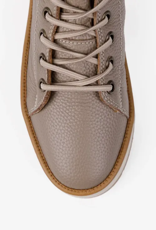Ghete dama taupe din piele texturata cu siret elastic picture - 7