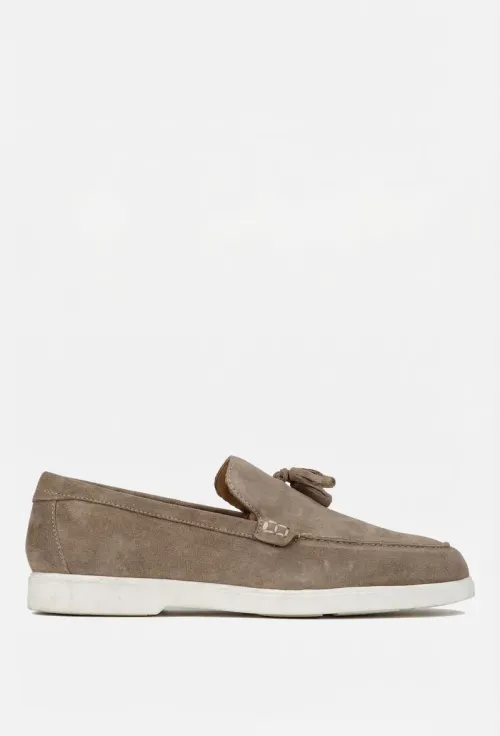 Mocasini barbati din piele intoarsa taupe cu detaliu canaf picture - 3