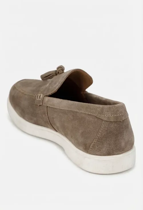 Mocasini barbati din piele intoarsa taupe cu detaliu canaf picture - 4
