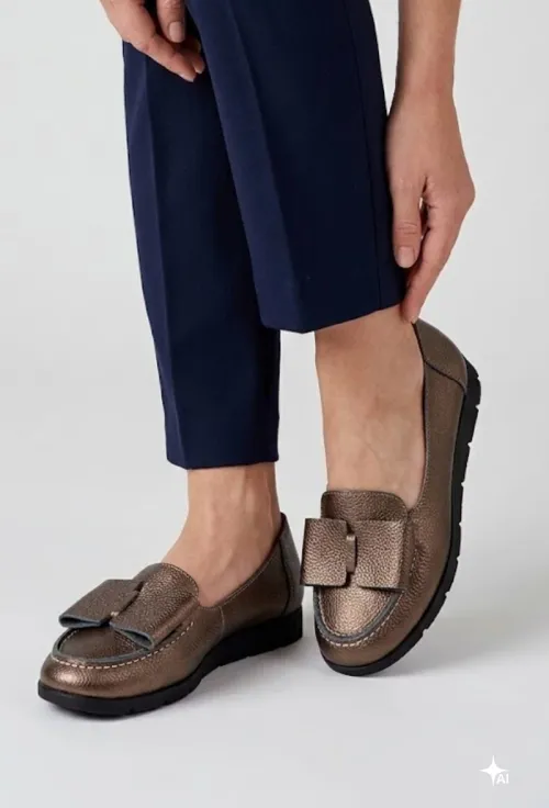 Mocasini dama aramii din piele cu funda picture - 2