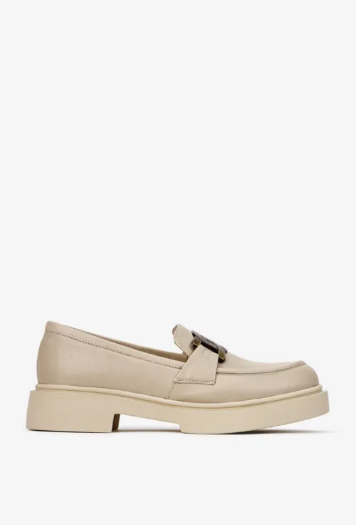 Mocasini dama bej din piele naturala cu ornament picture - 3