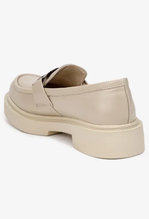 Mocasini dama bej din piele naturala cu ornament picture - 4