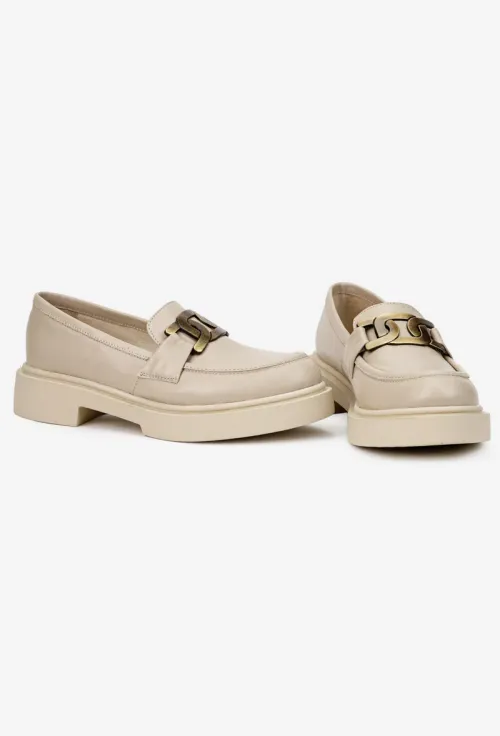 Mocasini dama bej din piele naturala cu ornament picture - 6