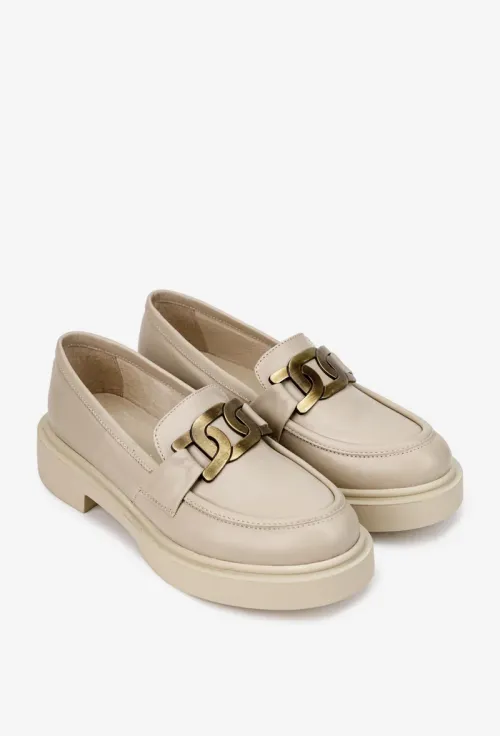 Mocasini dama bej din piele naturala cu ornament picture - 2
