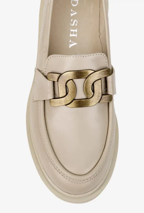 Mocasini dama bej din piele naturala cu ornament picture - 7