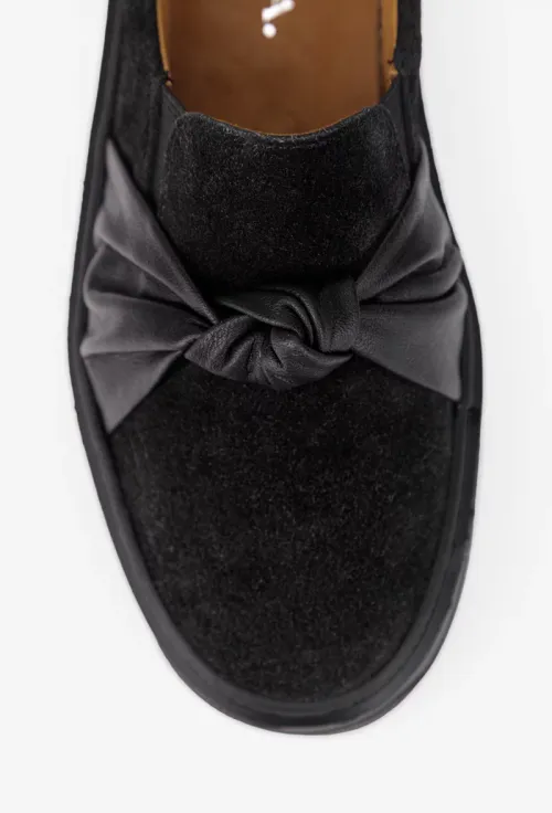 Mocasini dama din piele intoarsa neagra accesorizati picture - 8