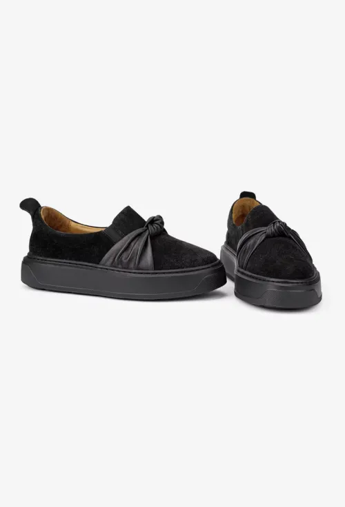 Mocasini dama din piele intoarsa neagra accesorizati picture - 7