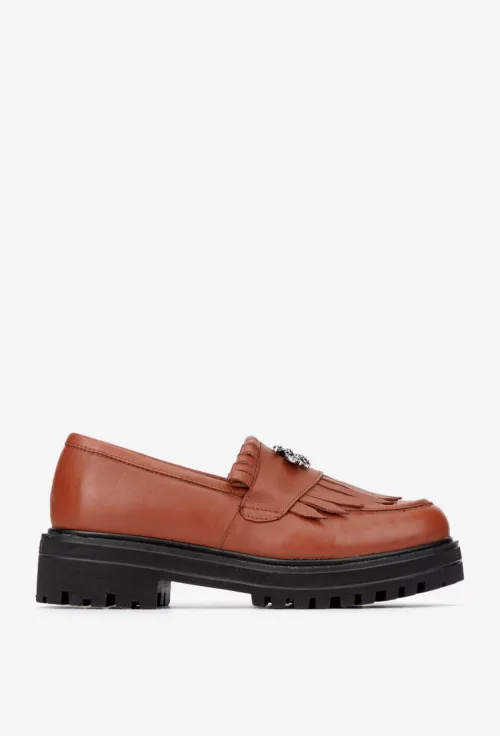 Mocasini dama maro din piele naturala cu ornament picture - 4