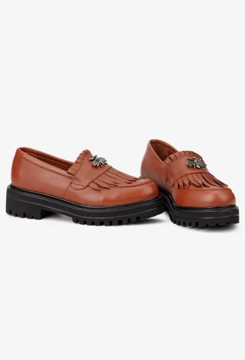 Mocasini dama maro din piele naturala cu ornament picture - 7