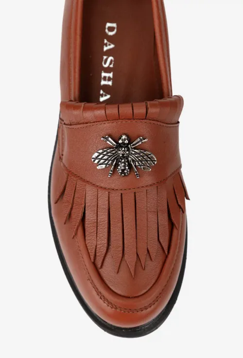 Mocasini dama maro din piele naturala cu ornament picture - 8