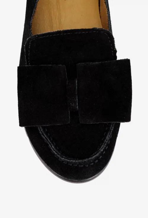 Mocasini dama negri din piele intoarsa cu funda picture - 8