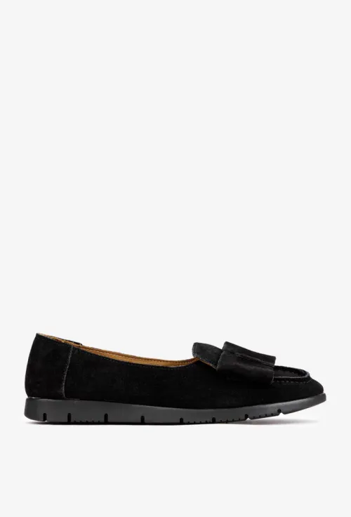 Mocasini dama negri din piele intoarsa cu funda picture - 4