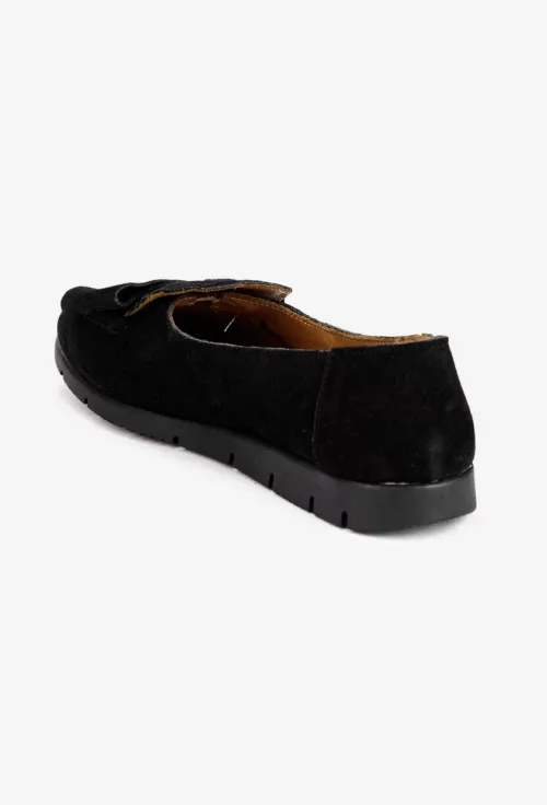 Mocasini dama negri din piele intoarsa cu funda picture - 5