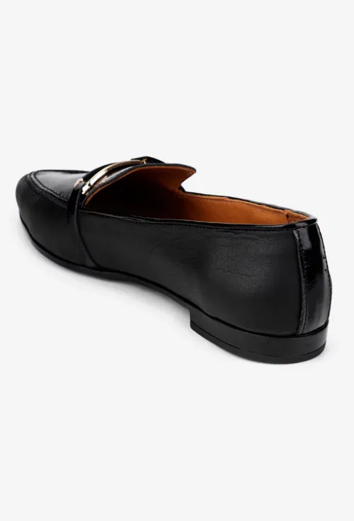 Mocasini dama NUR negri din piele cu ornament picture - 3