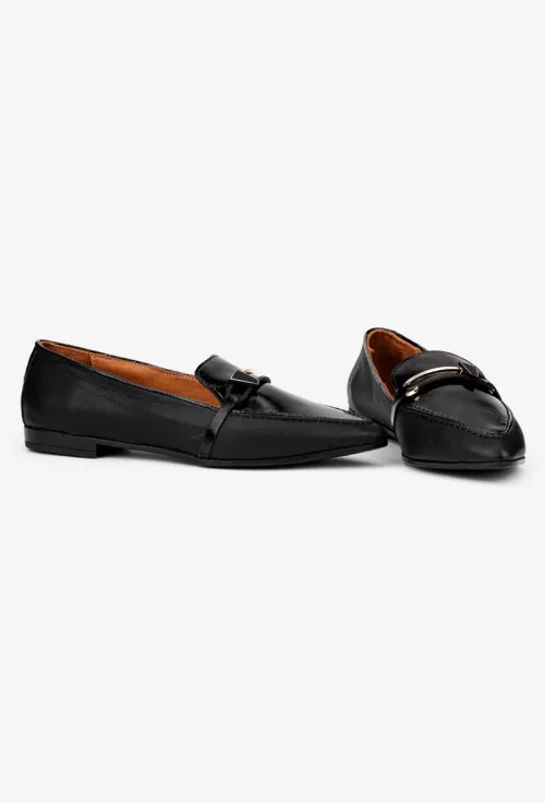 Mocasini dama NUR negri din piele cu ornament picture - 5