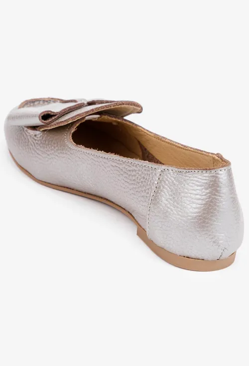 Mocasini dama taupe din piele naturala cu funda picture - 5