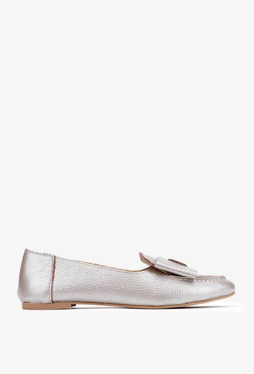 Mocasini dama taupe din piele naturala cu funda picture - 3