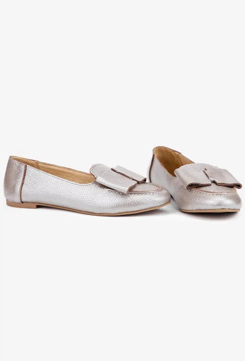 Mocasini dama taupe din piele naturala cu funda picture - 7