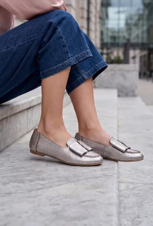 Mocasini dama taupe din piele naturala cu funda picture - 4
