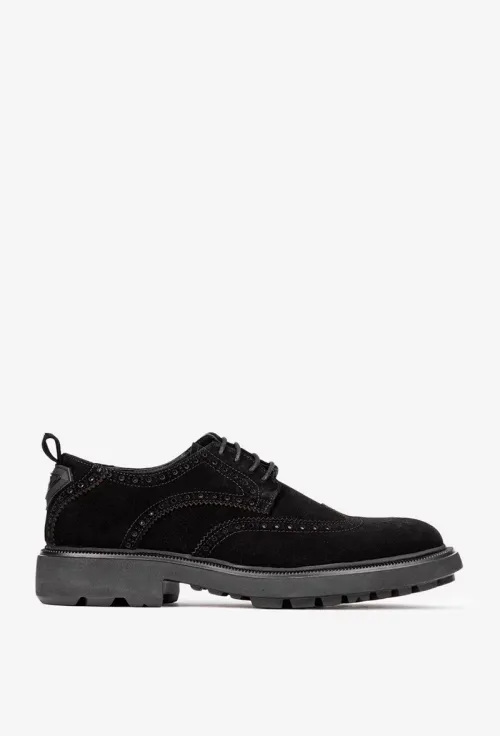 Pantofi barbati confectionati din piele intoarsa neagra cu model picture - 3
