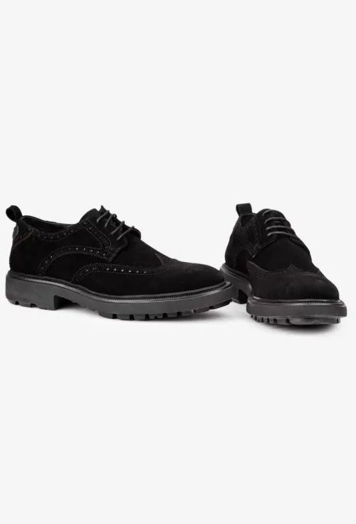 Pantofi barbati confectionati din piele intoarsa neagra cu model picture - 6