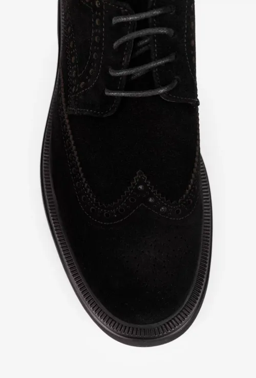 Pantofi barbati confectionati din piele intoarsa neagra cu model picture - 7