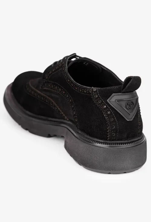 Pantofi barbati confectionati din piele intoarsa neagra cu model picture - 4