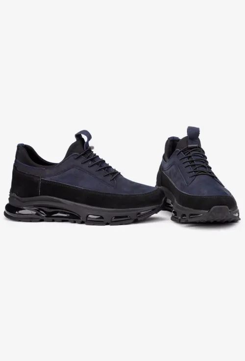 Pantofi barbati din piele bleumarin cu negru picture - 5