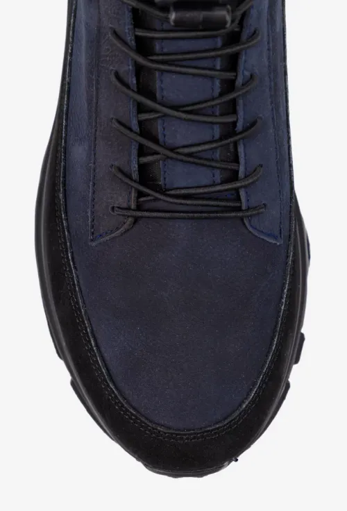 Pantofi barbati din piele bleumarin cu negru picture - 6