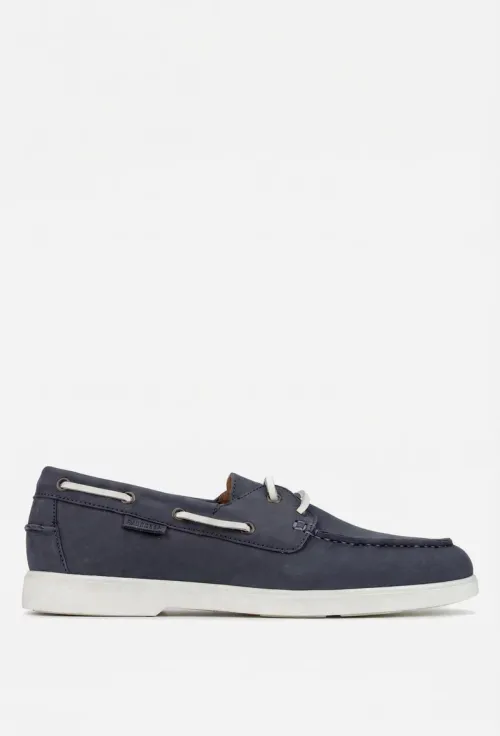 Pantofi barbati din piele nabuc bleumarin cu siret din piele picture - 3