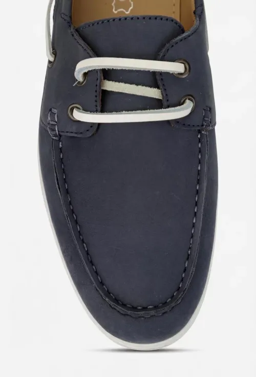 Pantofi barbati din piele nabuc bleumarin cu siret din piele picture - 7