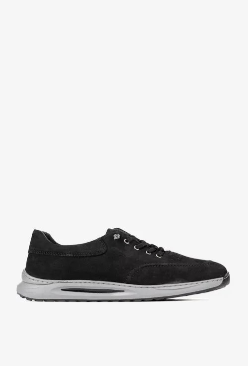 Pantofi barbati din piele nabuc cu siret elastic, Negru picture - 2