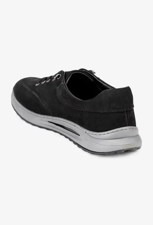 Pantofi barbati din piele nabuc cu siret elastic, Negru picture - 3