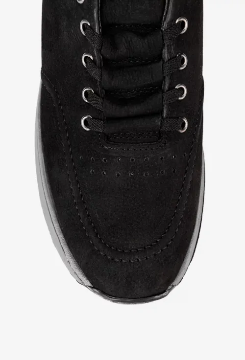 Pantofi barbati din piele nabuc cu siret elastic, Negru picture - 6
