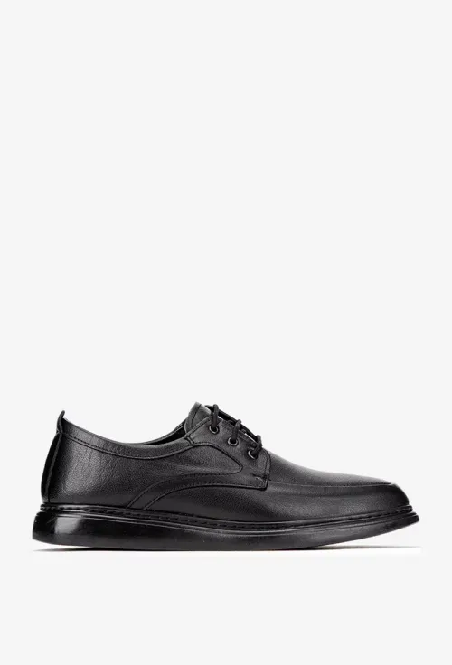 Pantofi barbati din piele naturala neagra cu varf rotunjit picture - 3