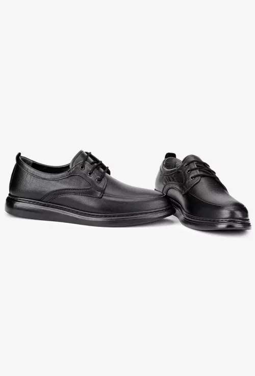 Pantofi barbati din piele naturala neagra cu varf rotunjit picture - 6