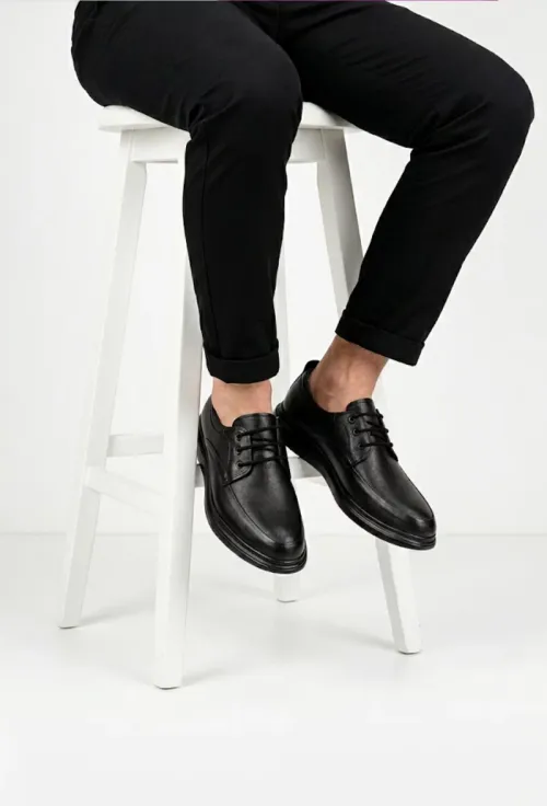 Pantofi barbati din piele naturala neagra cu varf rotunjit picture - 2