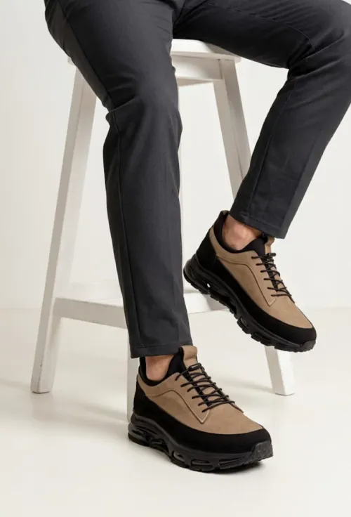 Pantofi barbati din piele taupe cu negru picture - 2