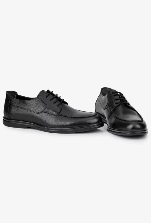 Pantofi barbati din piele texturata neagra picture - 6