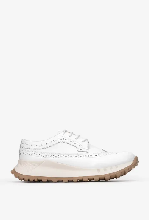 Pantofi dama albi din piele naturala cu aspect perforat picture - 2