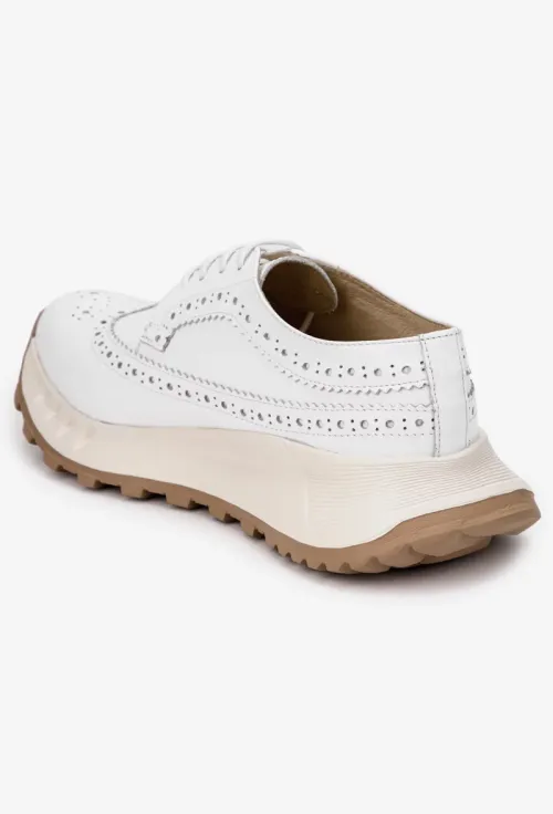 Pantofi dama albi din piele naturala cu aspect perforat picture - 4