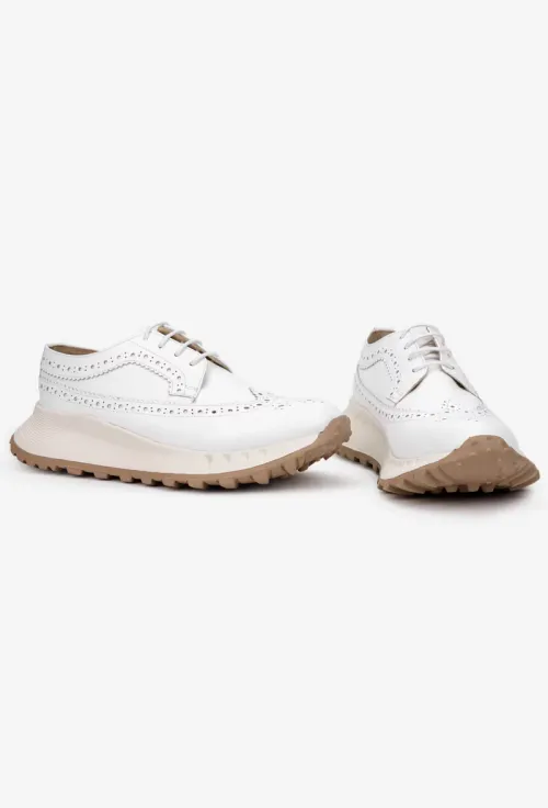 Pantofi dama albi din piele naturala cu aspect perforat picture - 6
