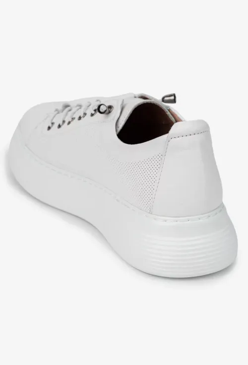 Pantofi dama albi din piele naturala cu siret elastic picture - 3