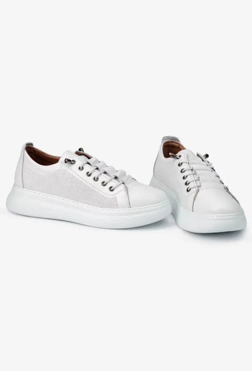 Pantofi dama albi din piele naturala cu siret elastic picture - 5