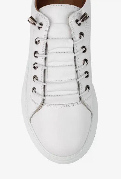 Pantofi dama albi din piele naturala cu siret elastic picture - 6
