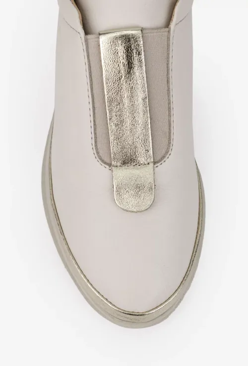 Pantofi dama bej cu auriu din piele naturala cu elastic picture - 7